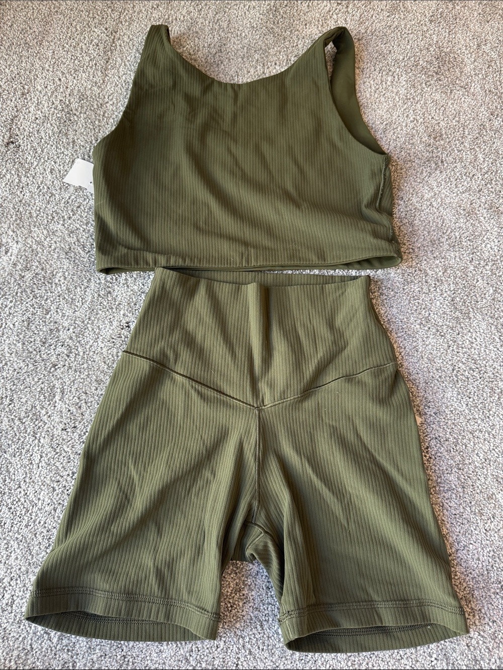 High-Rise Olive Ribbed Women's Athletic Set